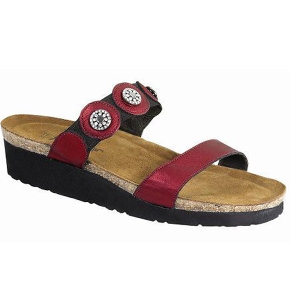Naot Marissa Flame Red Leather Beaded Sandals Size 40 (US 9) Comfort Wedge - Picture 1 of 9